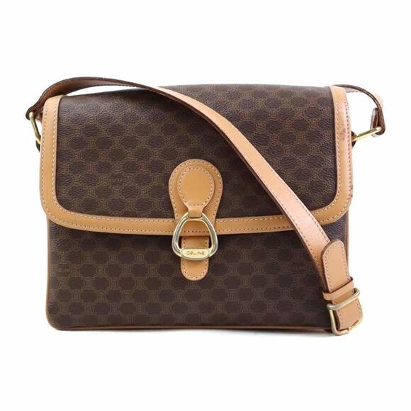 CELINE Brown Coated Canvas Shoulder Bag - Picture 1 of 5